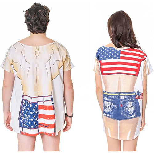 LA Imprints Fantasy Coverup American Flag Couple's Bikini Bathing Suit Coverup T-Shirt