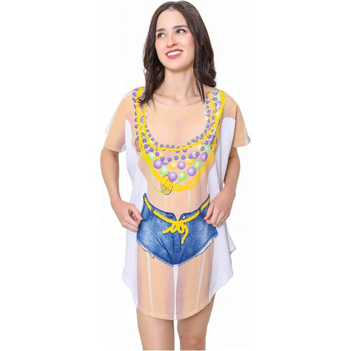 LA Imprints Fantasy Coverup Mardi Gras Girl Body Coverup T-Shirt