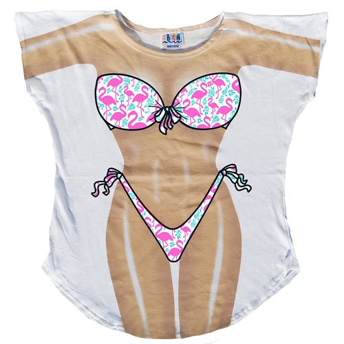 LA Imprints Fantasy Coverup Pink Flamingo Bikini Body Coverup T-Shirt