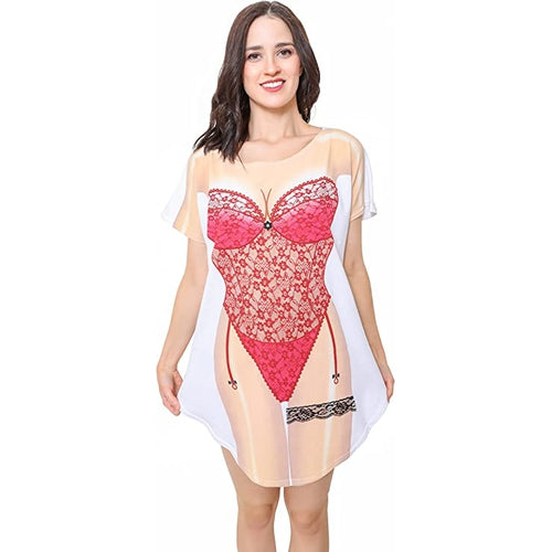 LA Imprints Fantasy Coverup Red Lingerie Bikini Body Coverup T-Shirt